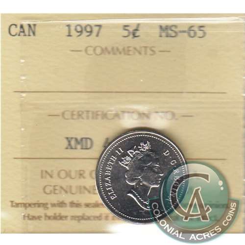 1997 Canada 5-cents ICCS Certified SP66