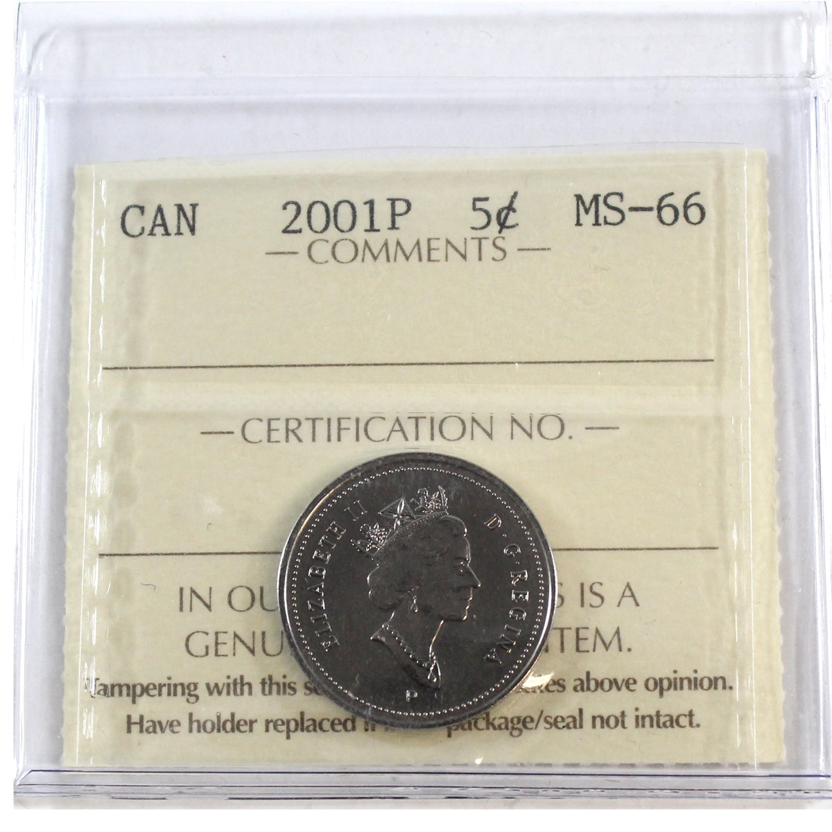 2001P Canada 5-cents ICCS Certified MS66