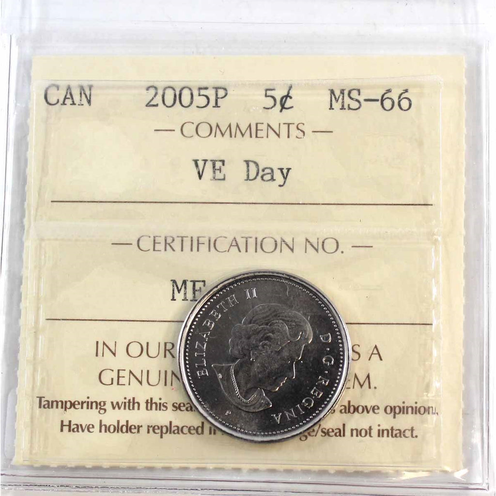 2005P VE Day Canada 5-cents ICCS Certified MS66