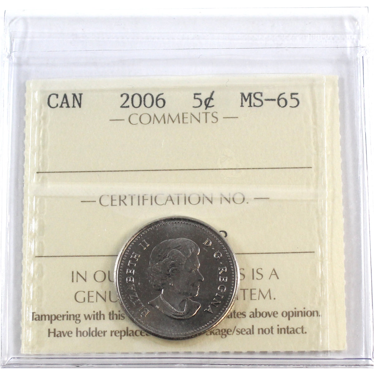 2006 Canada 5-cents ICCS Certified MS65