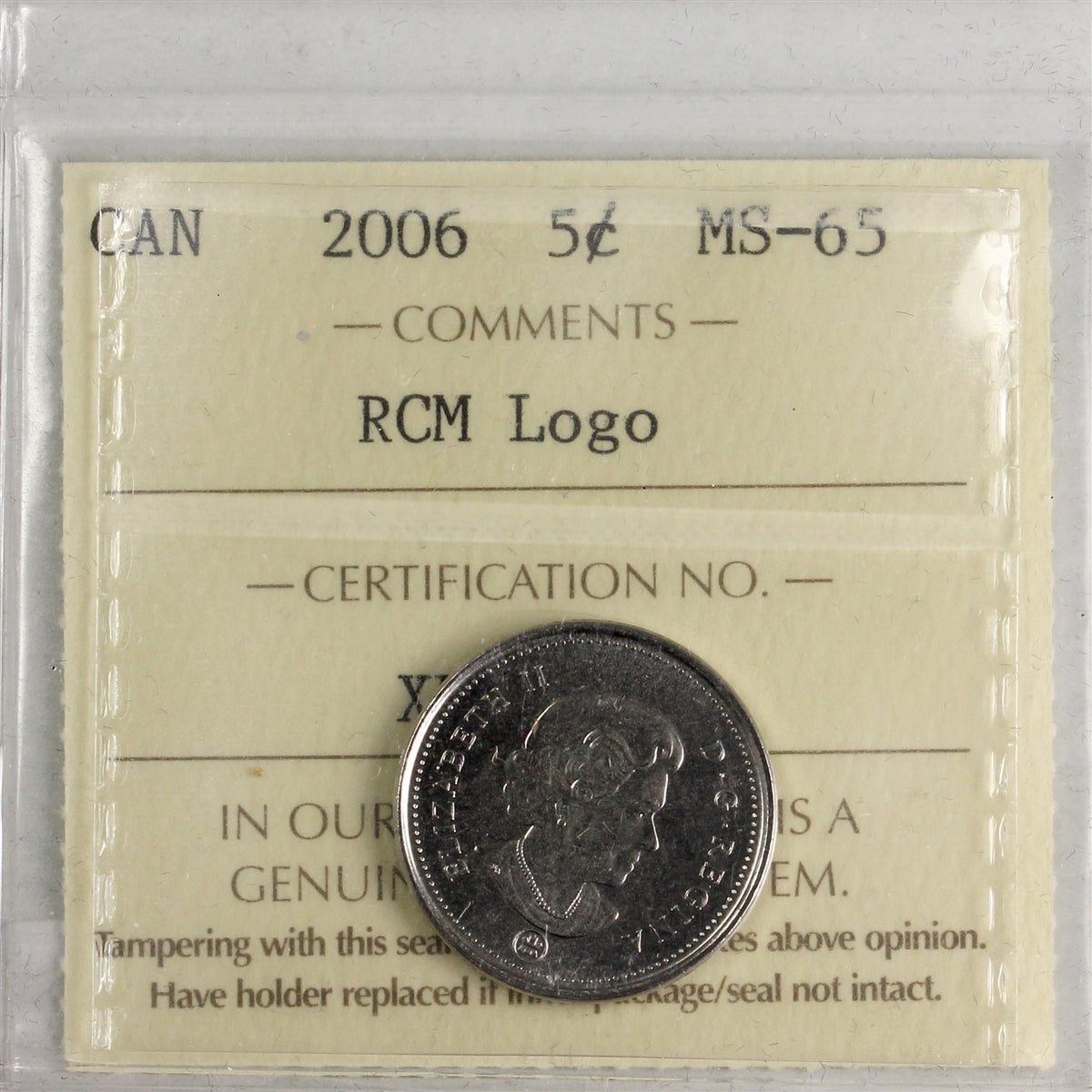2006 RCM Logo Canada 5-cents ICCS Certified MS65