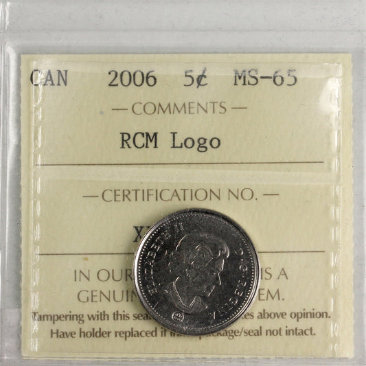 2006 RCM Logo Canada 5-cents ICCS Certified MS65