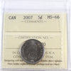 2007 Canada 5-cents ICCS Certified MS66
