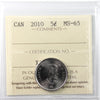 2010 Canada 5-cents ICCS Certified MS65