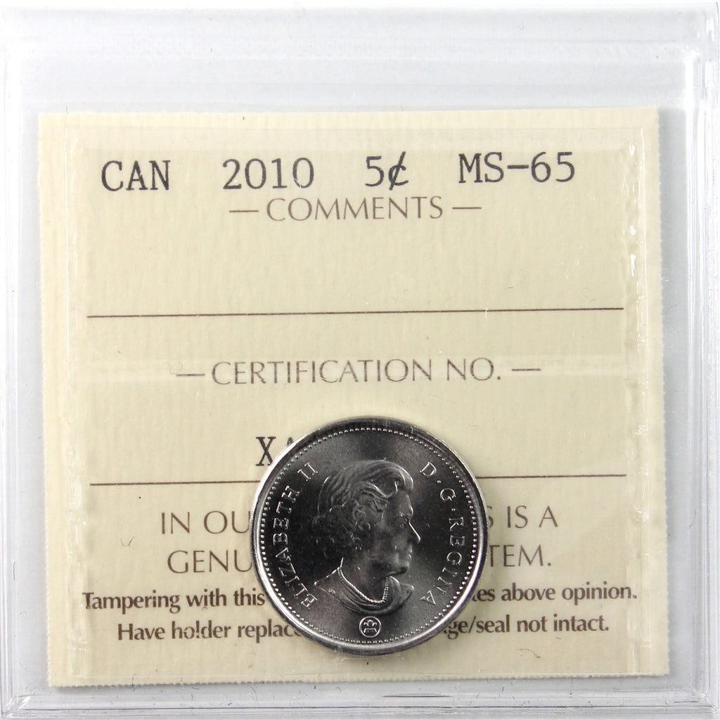 2010 Canada 5-cents ICCS Certified MS65