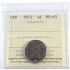 2012 Canada 5-cents ICCS Certified MS65