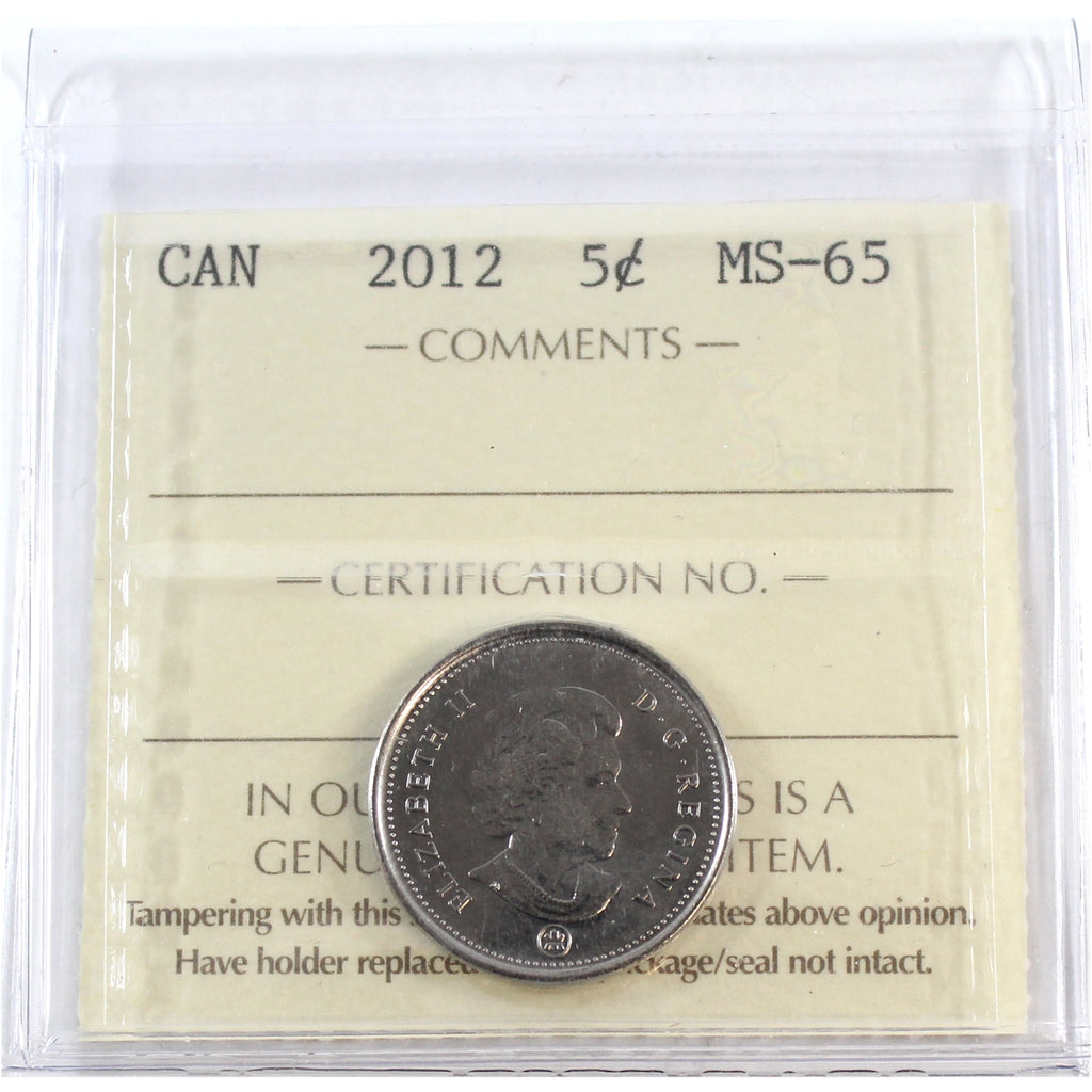 2012 Canada 5-cents ICCS Certified MS65