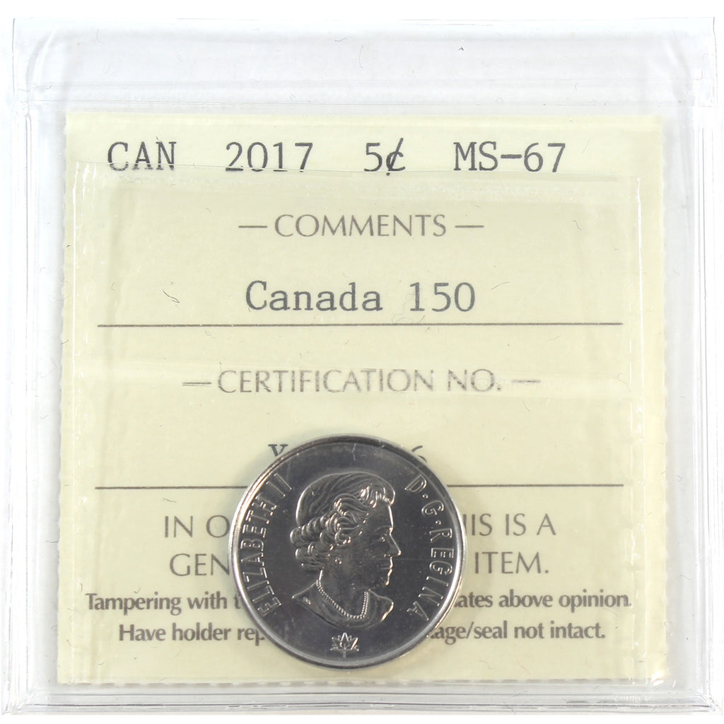 2017 Canada 150th 5-cents ICCS Certified MS67
