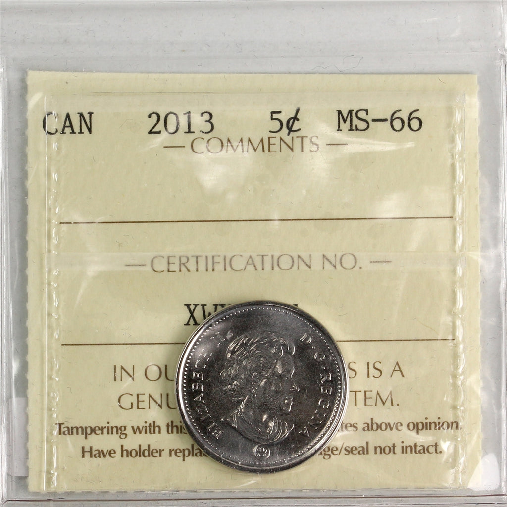 2013 Canada 5-cents ICCS Certified MS66