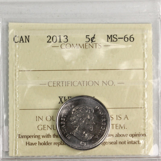 2013 Canada 5-cents ICCS Certified MS-66