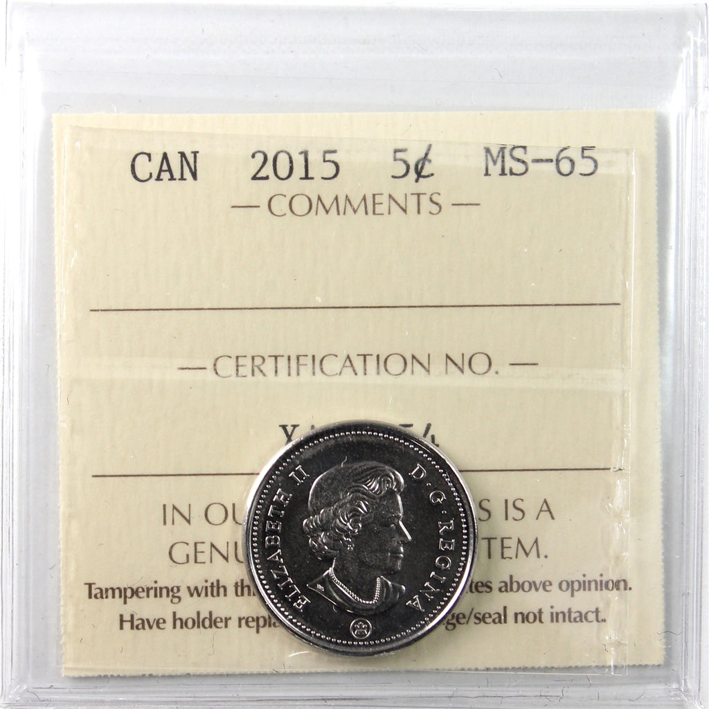 2015 Canada 5-cents ICCS Certified MS65