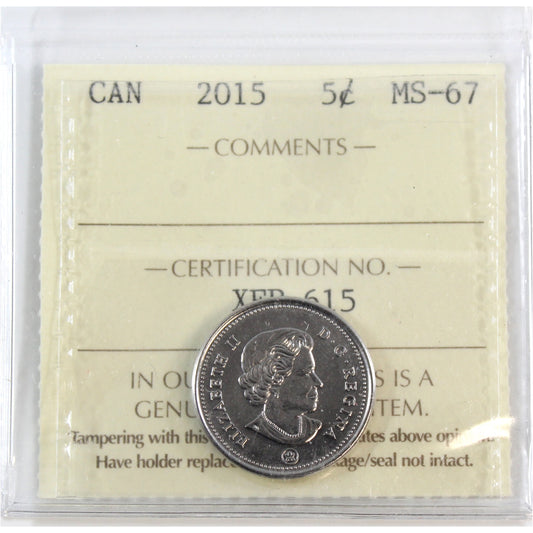 2015 Canada 5-cents ICCS Certified MS67