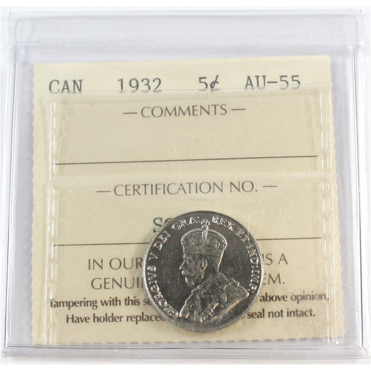 1932 Canada 5-cents ICCS Certified AU55