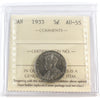 1933 Canada 5-cents ICCS Certified AU55