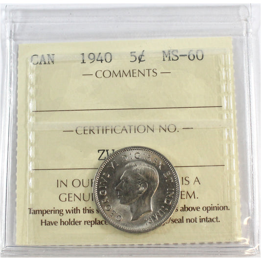 1940 Canada 5-cents ICCS Certified MS60