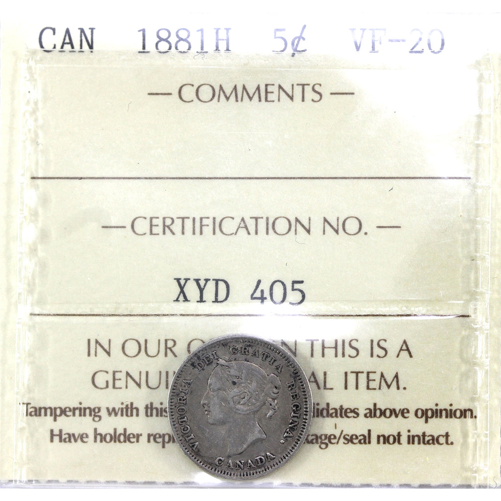 1881H Canada 5-cents ICCS Certified VF20