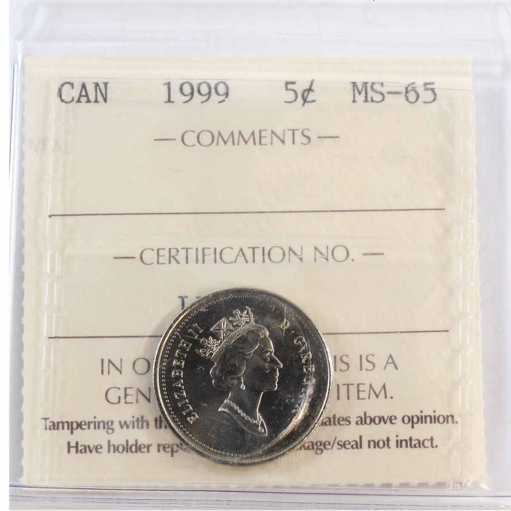 1999 Canada 5-cents ICCS Certified MS65