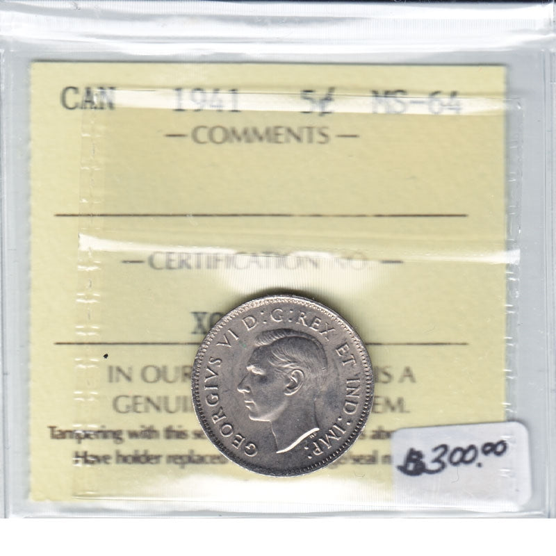 1941 Canada 5-cents ICCS Certified MS64