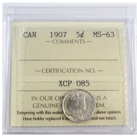1907 Canada 5-cents ICCS Certified MS63