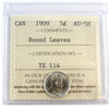 1909 Round Leaves Canada 5-cents ICCS Certified AU58 (YE 114)