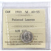 1910 Pointed Leaves Canada 5-cents ICCS Certified AU55