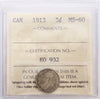 1913 Canada 5-cents ICCS Certified MS60