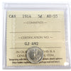 1914 Canada 5-cents ICCS Certified AU55