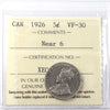 1926 Near 6 Canada 5-cents ICCS Certified VF30