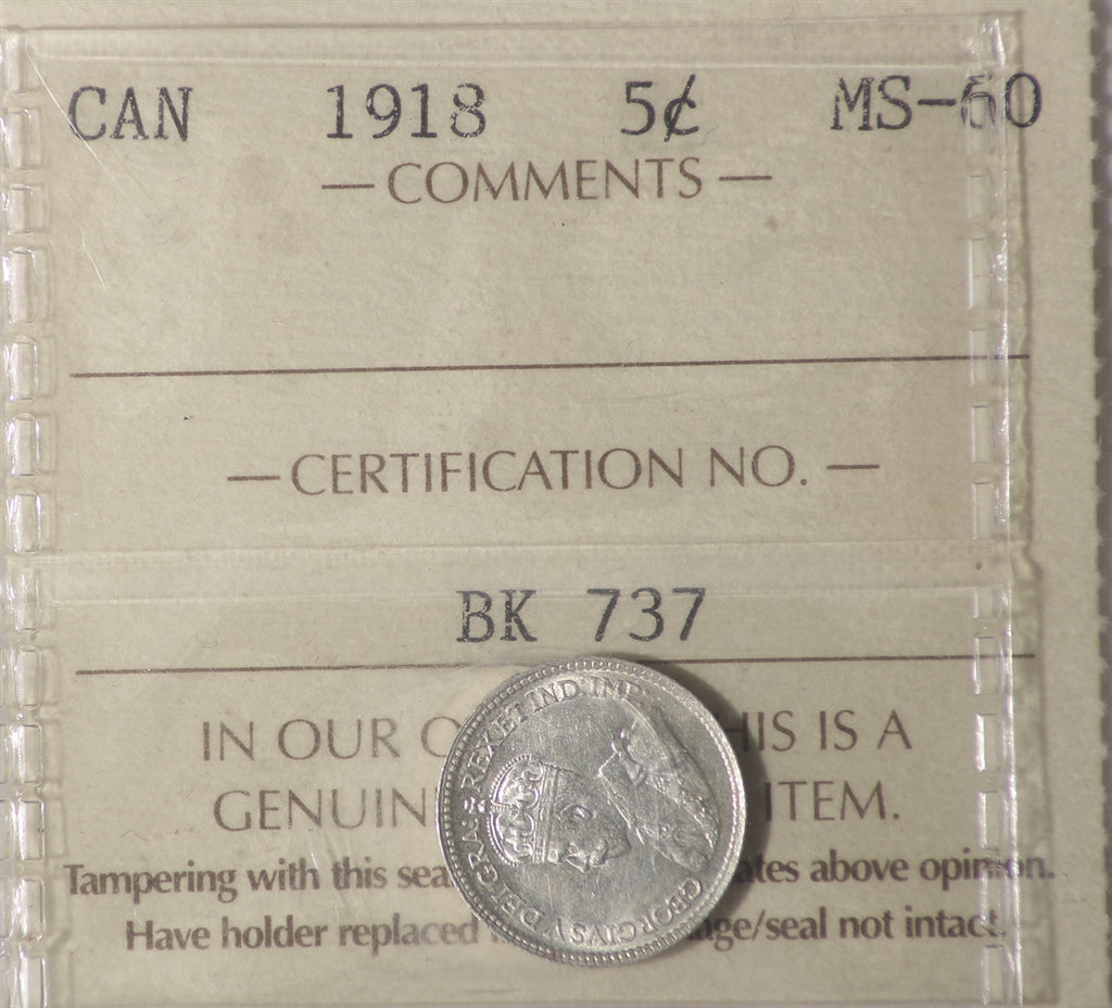 1918 Canada 5-cents ICCS Certified MS60