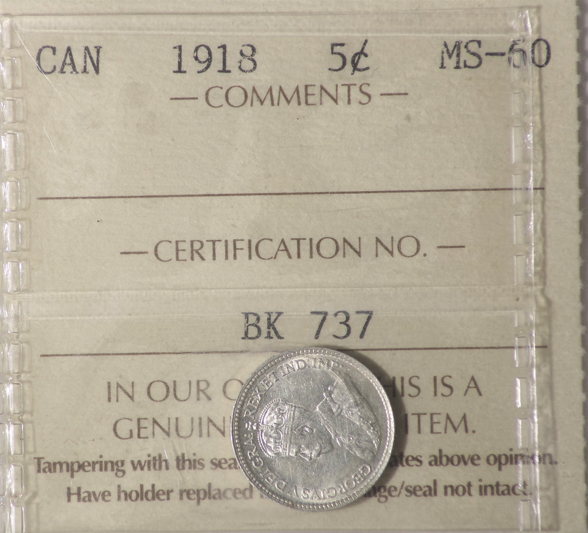 1918 Canada 5-cents ICCS Certified MS60