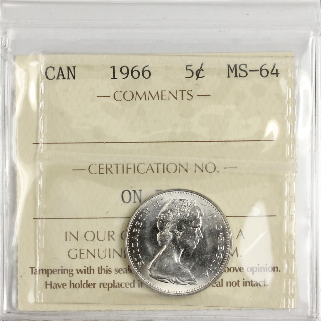 1966 Canada 5-cents ICCS Certified MS64