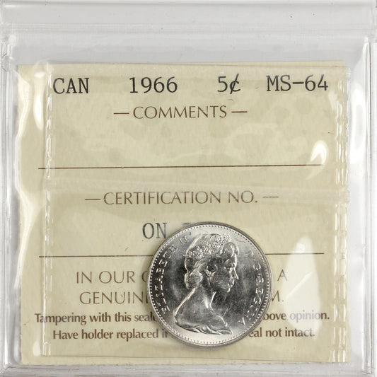 1966 Canada 5-cents ICCS Certified MS64