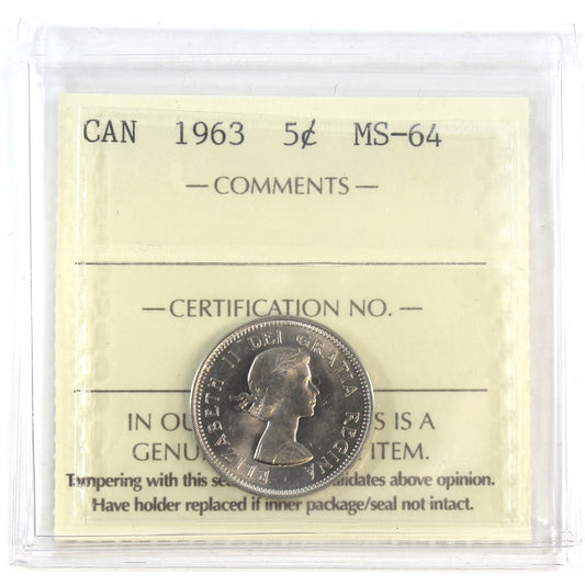1963 Canada 5-cents ICCS Certified MS64