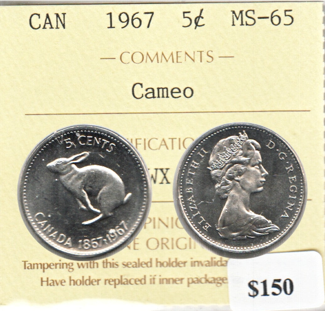 1967 Canada 5-cents ICCS Certified MS65 Cameo