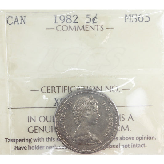 1982 Canada 5-cents ICCS Certified MS65