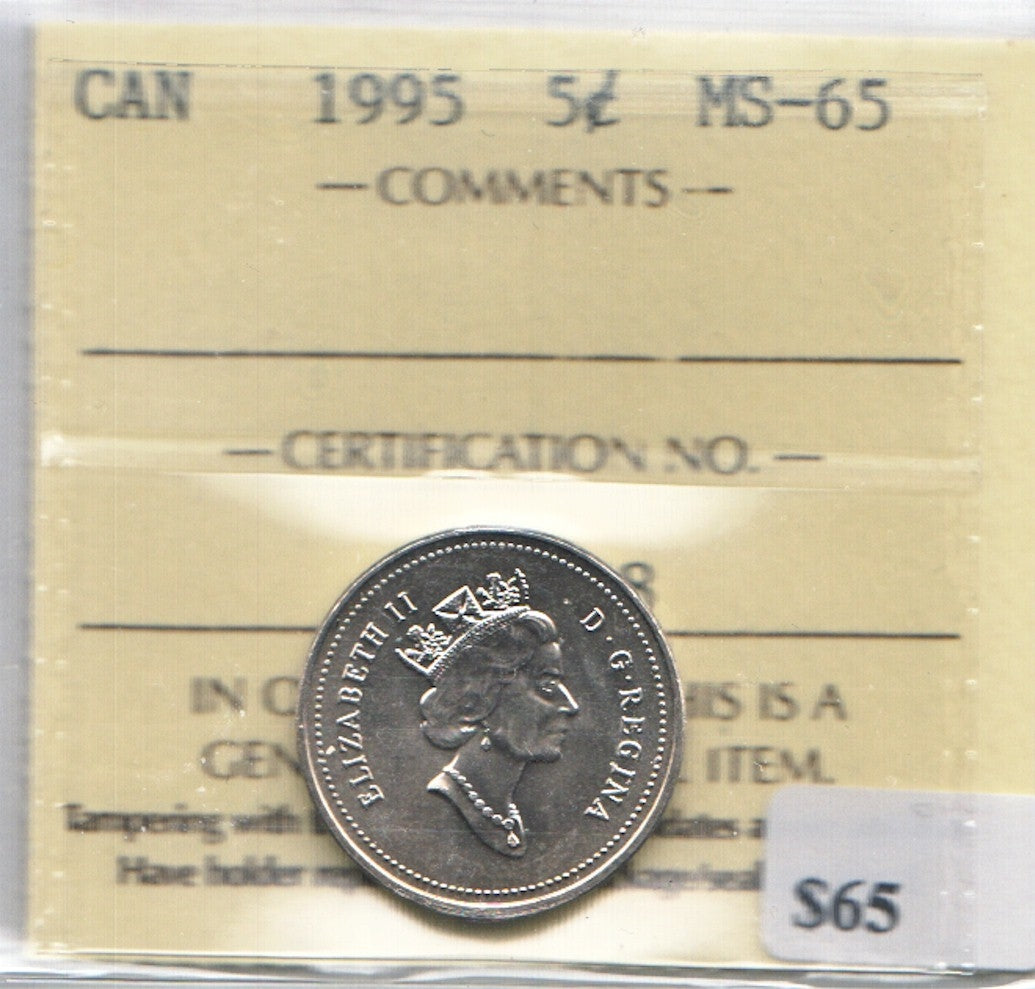 1995 Canada 5-cents ICCS Certified MS65