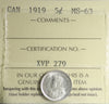 1919 Canada 5-cents ICCS Certified MS63