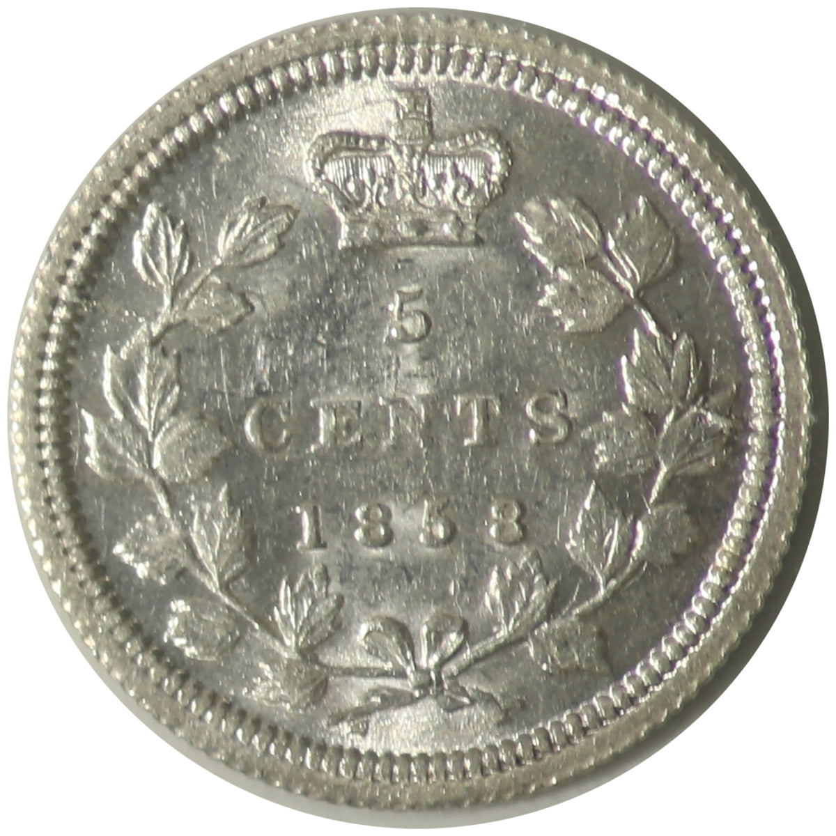 1858 Small Date Canada 5-cents ICCS Certified AU55