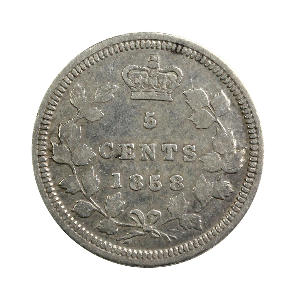 1858 Large Date Canada 5-cents F-VF (F15) $