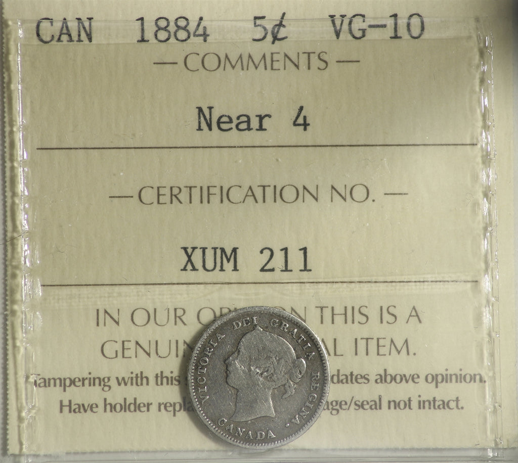 1884 Near 4 Canada 5-cents ICCS Certified VG10