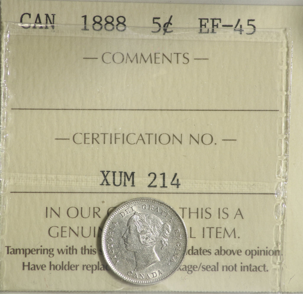 1888 Canada 5-cents ICCS Certified EF45