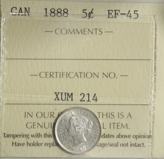 1888 Canada 5-cents ICCS Certified EF45