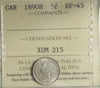 1890H Canada 5-cents ICCS Certified EF45