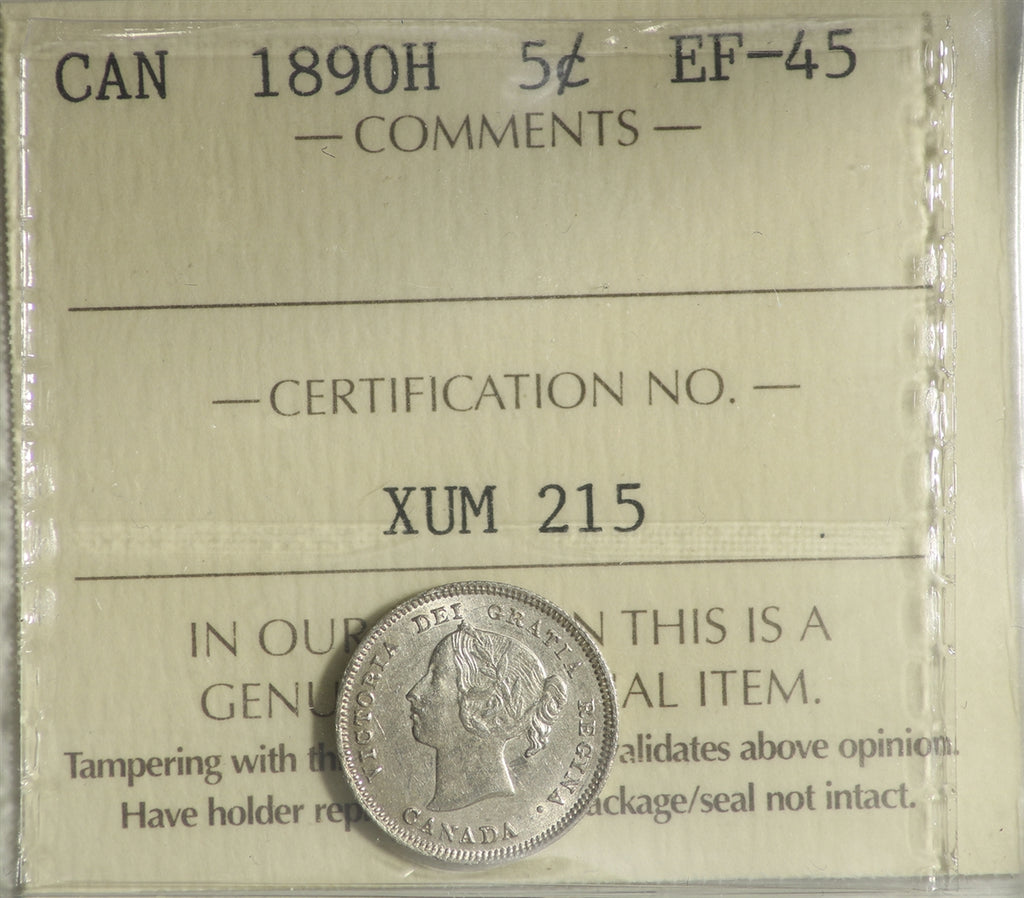 1890H Canada 5-cents ICCS Certified EF45
