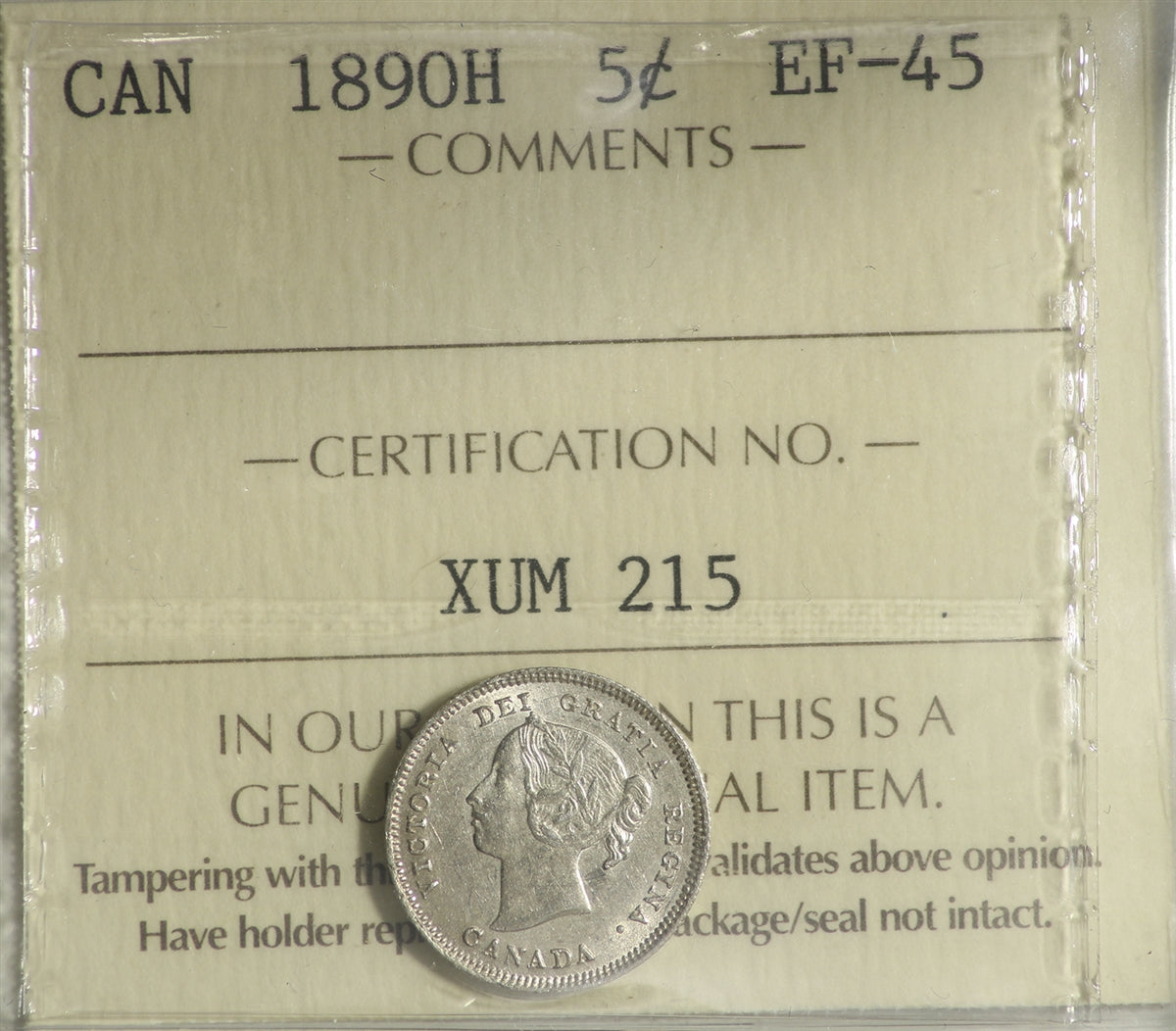 1890H Canada 5-cents ICCS Certified EF45