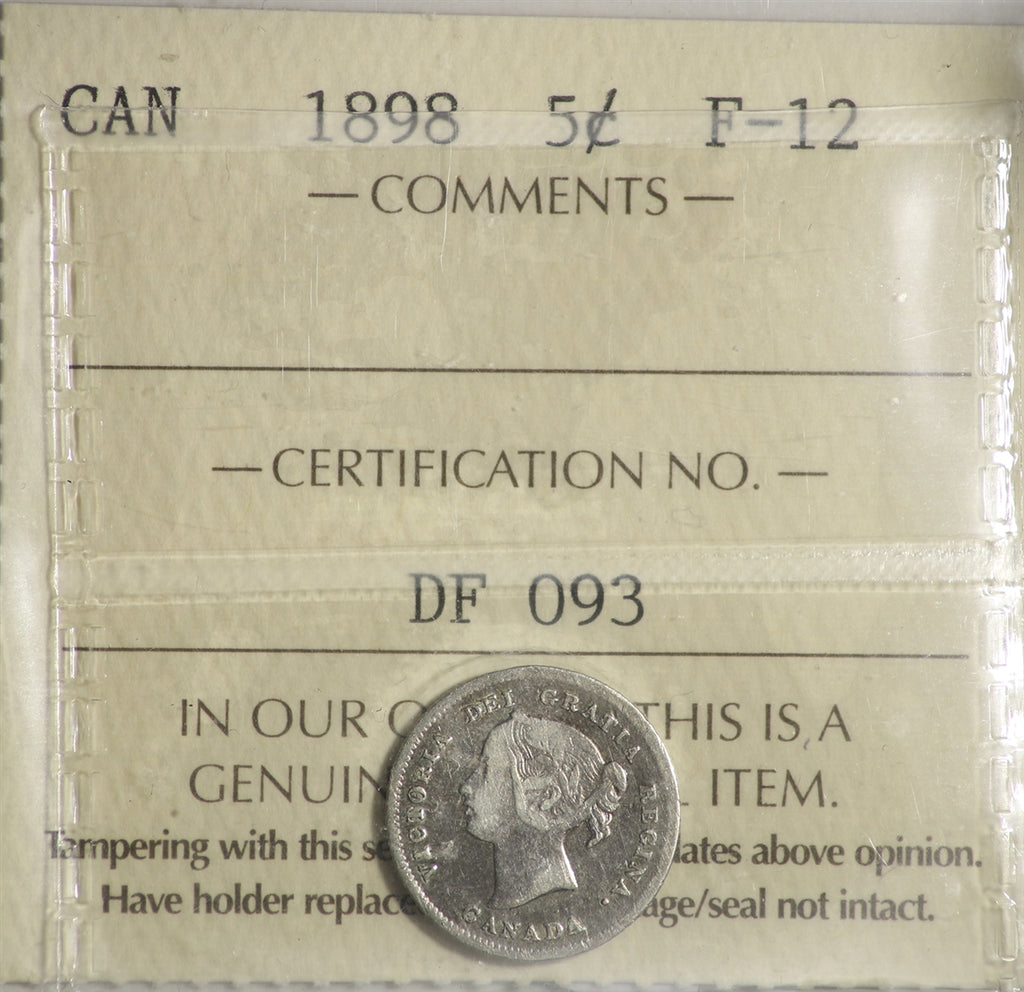 1898 Canada 5-cents ICCS Certified F12