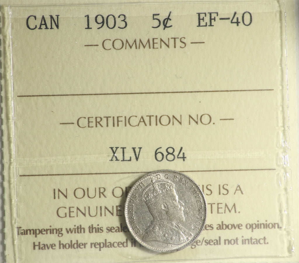 1903 Canada 5-cents ICCS Certified EF40