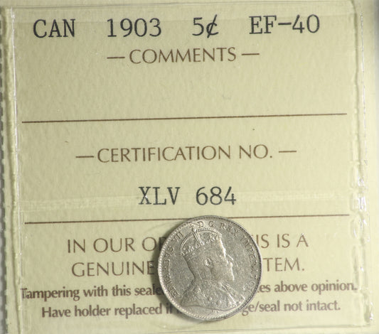 1903 Canada 5-cents ICCS Certified EF40