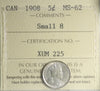 1908 Small 8 Canada 5-cents ICCS Certified MS62 (XUM 225)