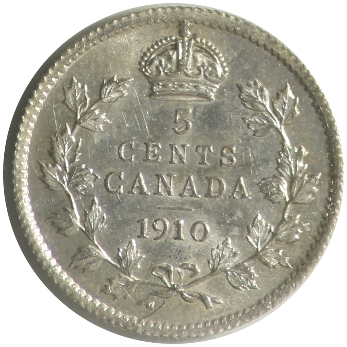 1910 Pointed Leaves Canada 5-cents ICCS Certified AU58